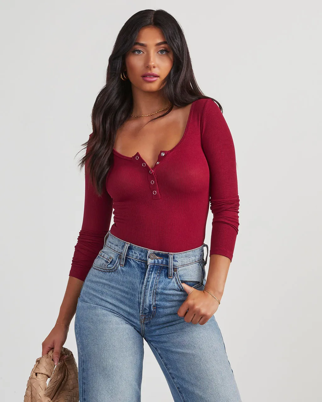 Venus Ribbed Knit Henley Bodysuit