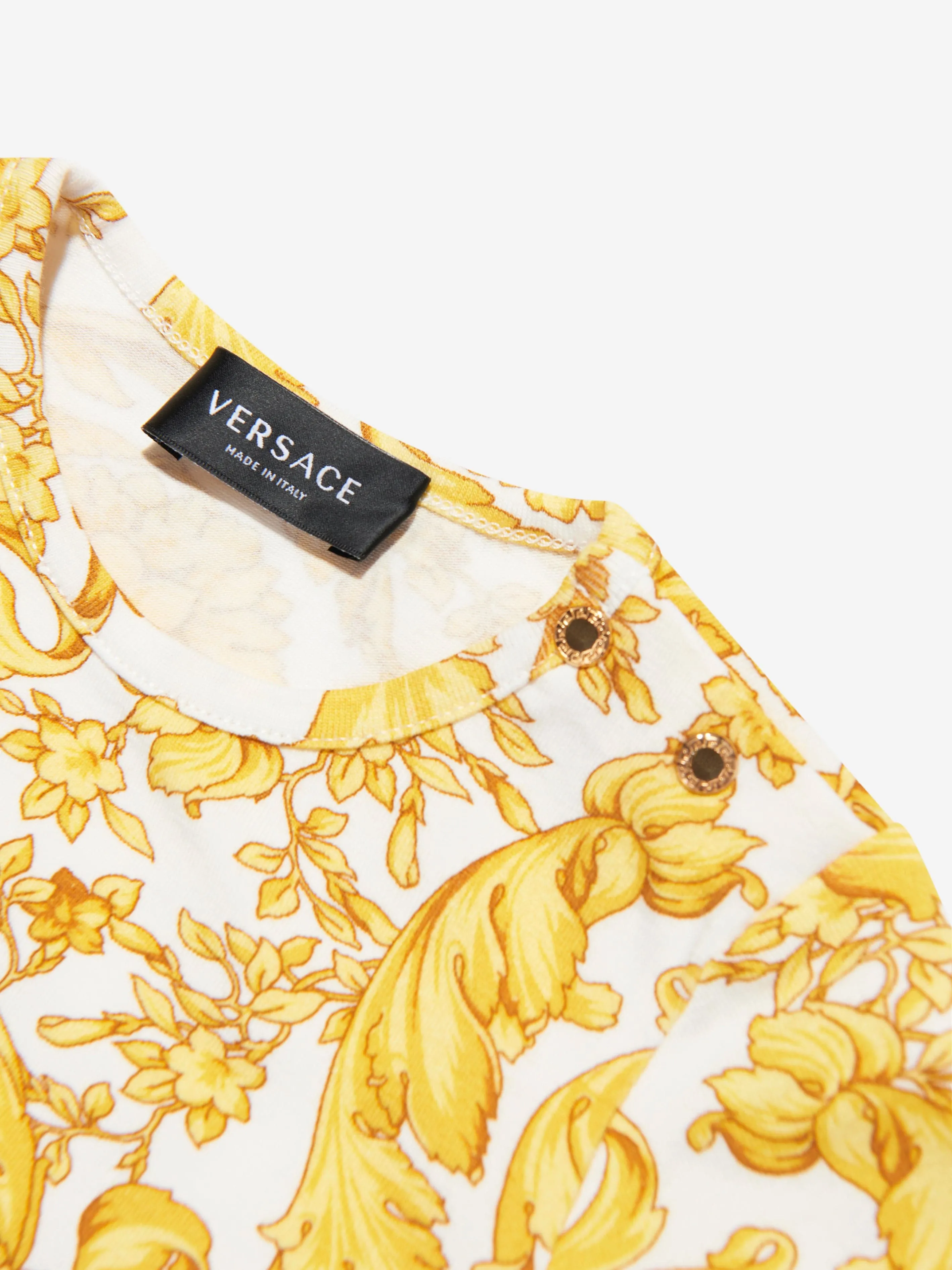 Versace Baby Barocco Print Bodysuit in Gold