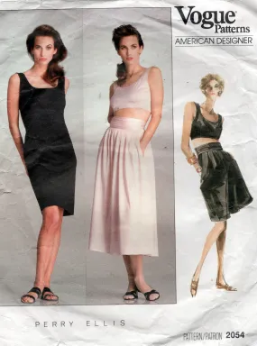 Vogue American Designer 2054 PERRY ELLIS Womens Dress Bra Top Skirt & Shorts 1980s Vintage Sewing Pattern Size 10 Bust 32.5 inches