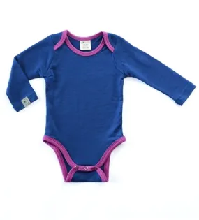 Wee Woollies Merino Wool Long Sleeve Bodysuit - Deep Sea/Thistle