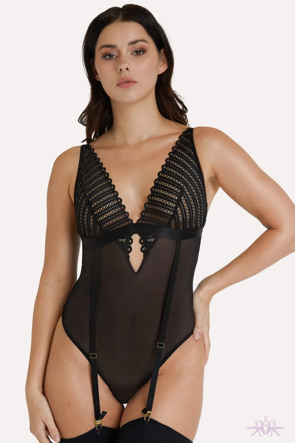 Wolf and Whistle Lacie Black Suspender Bodysuit