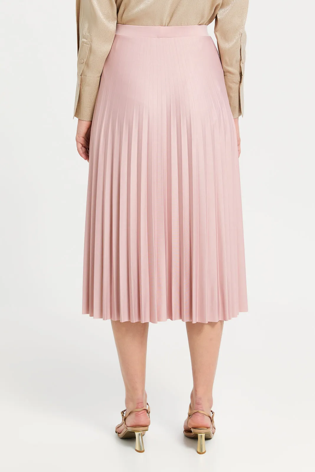 Women Beige Pleated Skirt