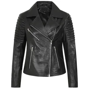 Women's Black Leather Biker Jacket By 3A