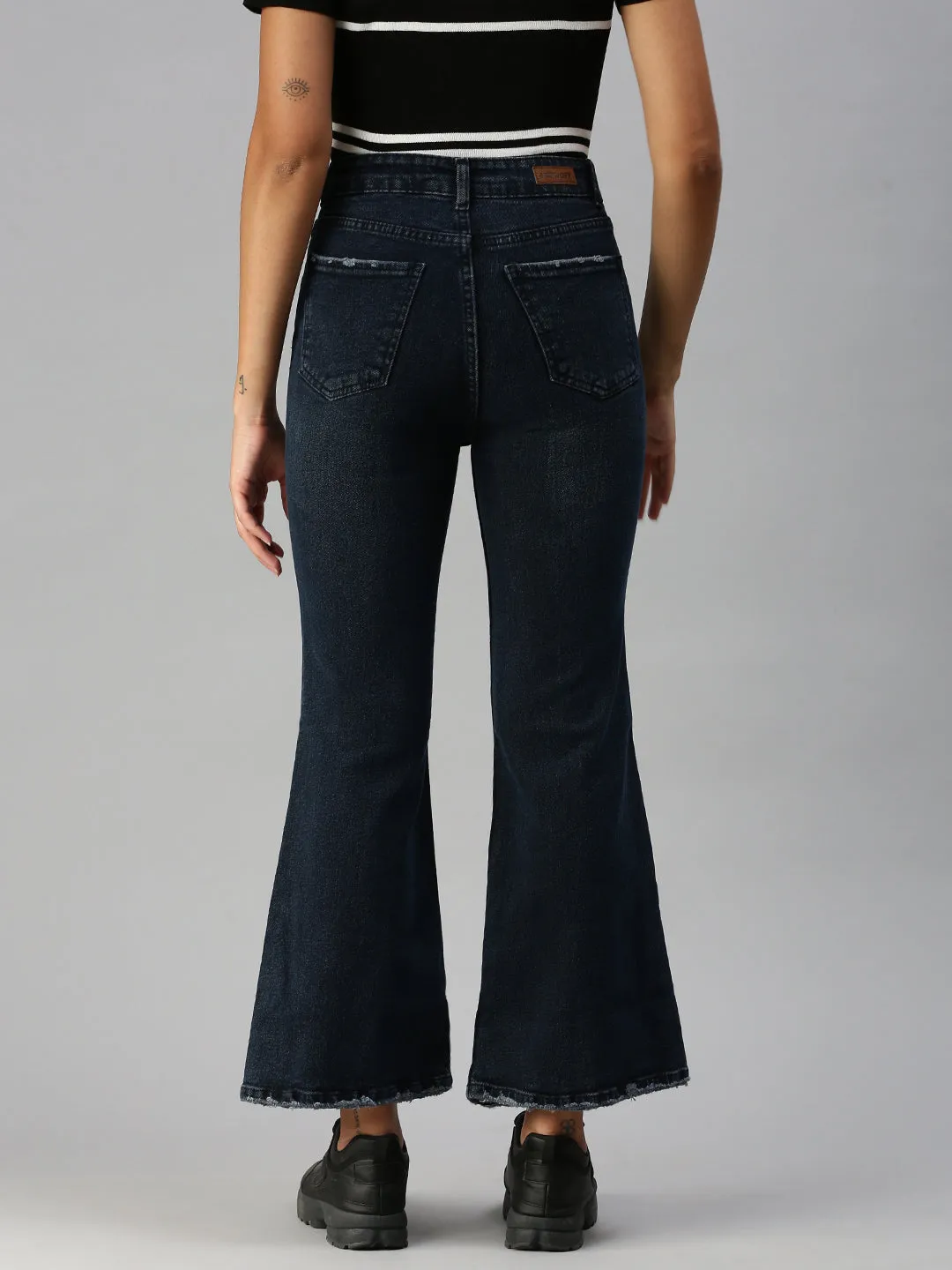 Women's Blue Solid Bootcut Denim Jeans