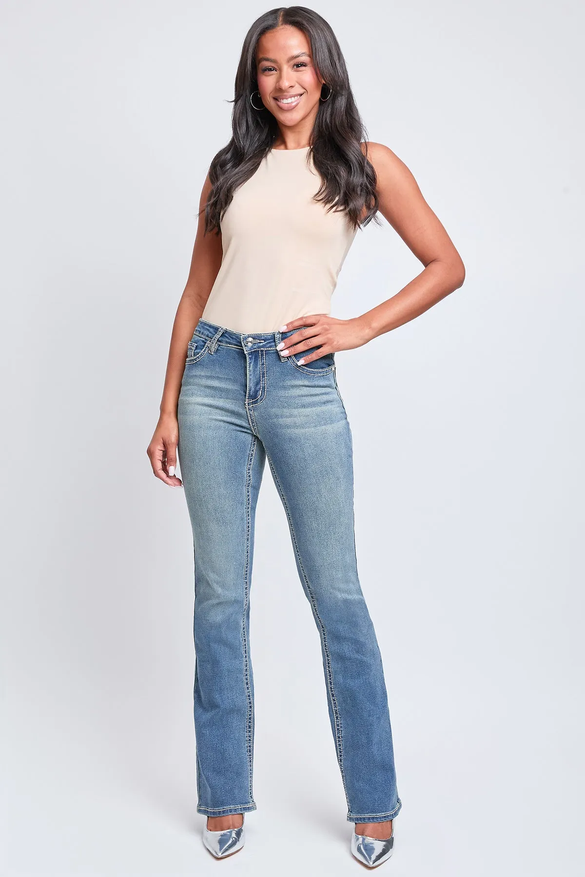 Women's Heavy Stitch Mid Rise Bootcut Stud Jeans