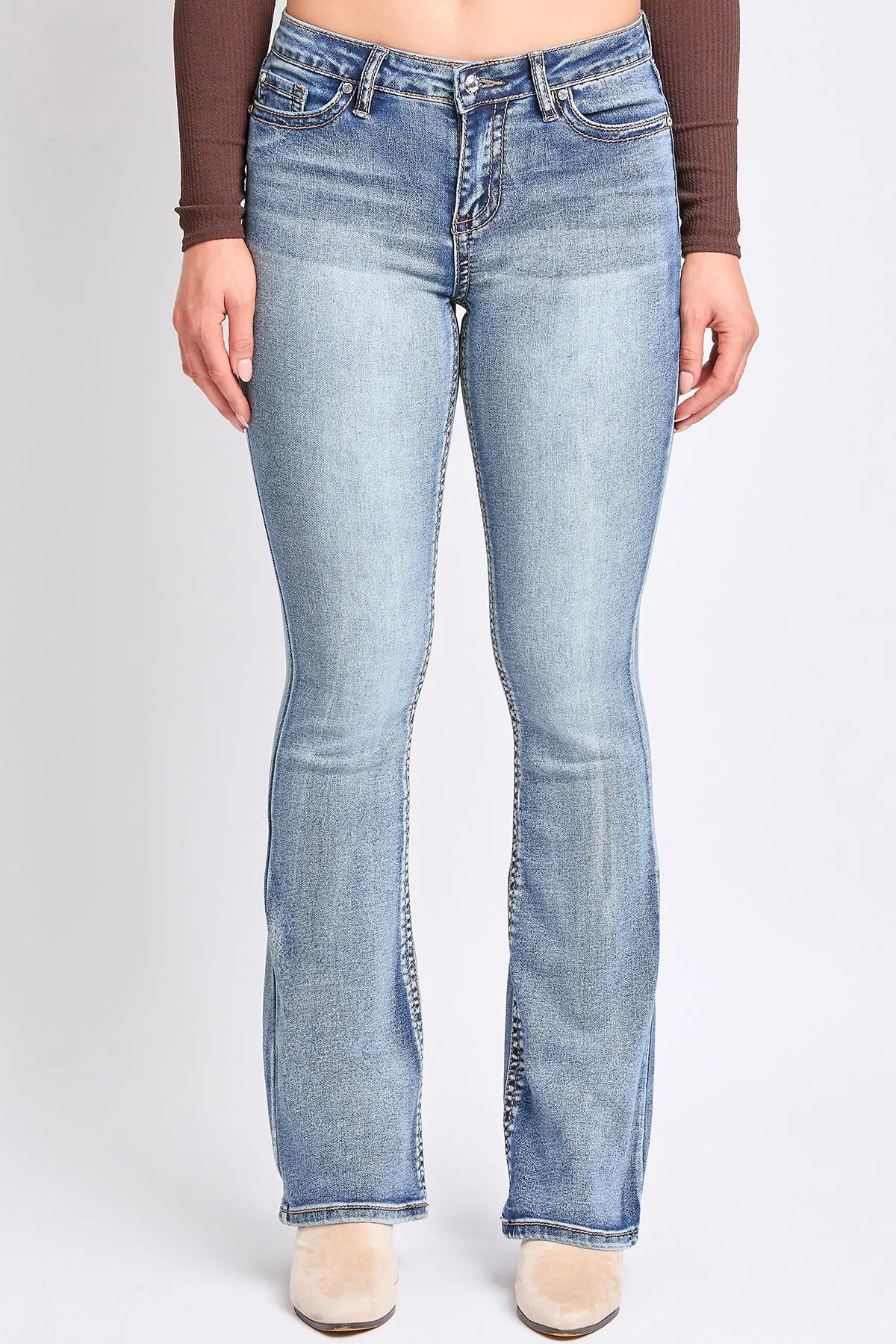 Women's Heavy Stitch Mid Rise Bootcut Stud Jeans