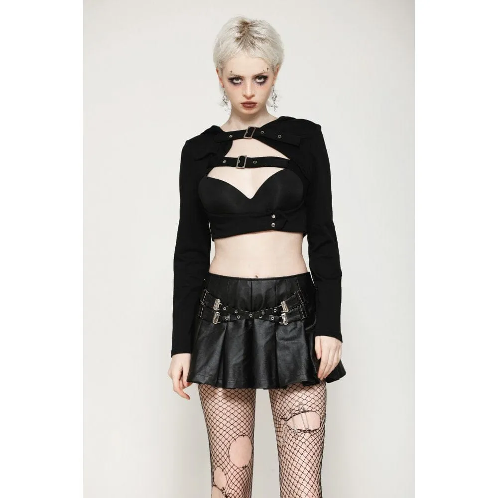 Women's Punk Buckle-up Eyelets Short Skirt