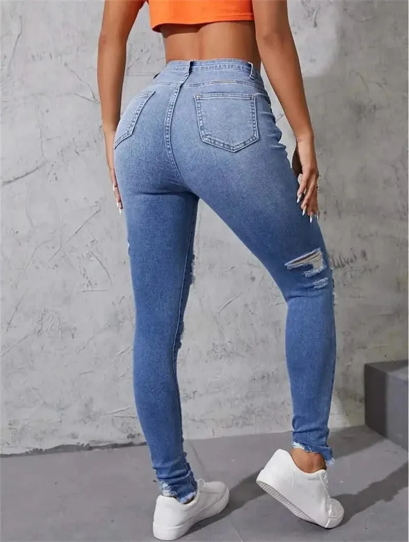 Women's Ripped Skinny Jeans - Fashionable High Stretch Slim Fit Butt Lift Denim Pencil Pants