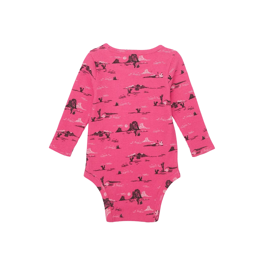 Wrangler Kid's Logo Waffle Textured Pink Bodysuit