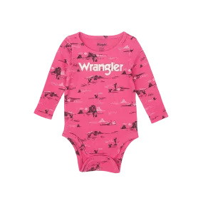 Wrangler Kid's Logo Waffle Textured Pink Bodysuit