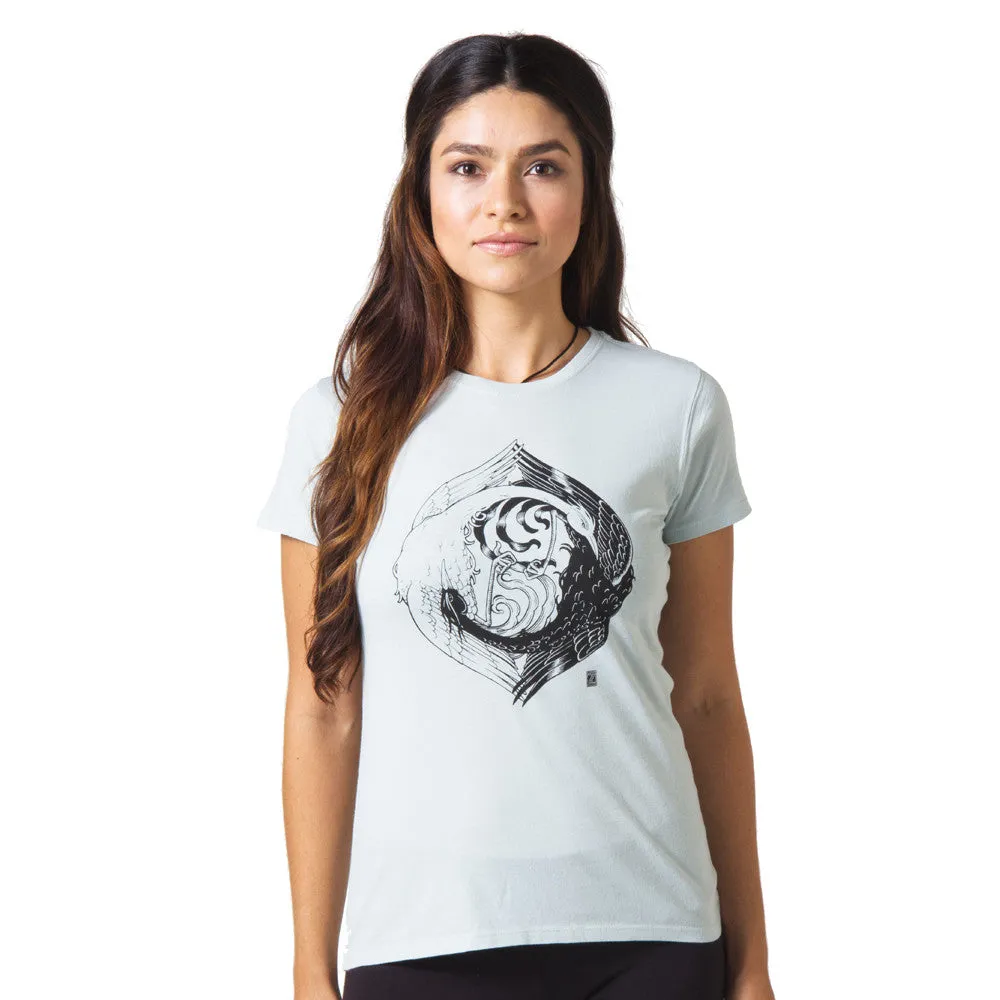 Yin Yang Graphic T-shirt by Zane Prater Organic Cotton T-Shirt Womens - Blue/Green